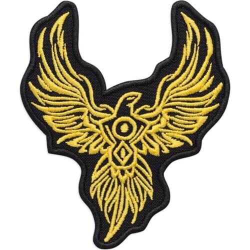 Gold Phoenix Embroidered Mystic Bird Iron on Black and Gray Cap Cute Accessories Tactical Badge For Clothing Patches