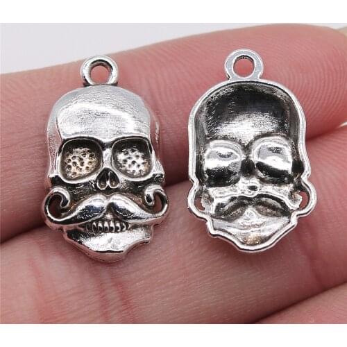 WYSIWYG 10pcs Antique Silver Color 14x22mm Mustache Skull Charms Pendant For Jewelry Making Diy Jewelry Findings