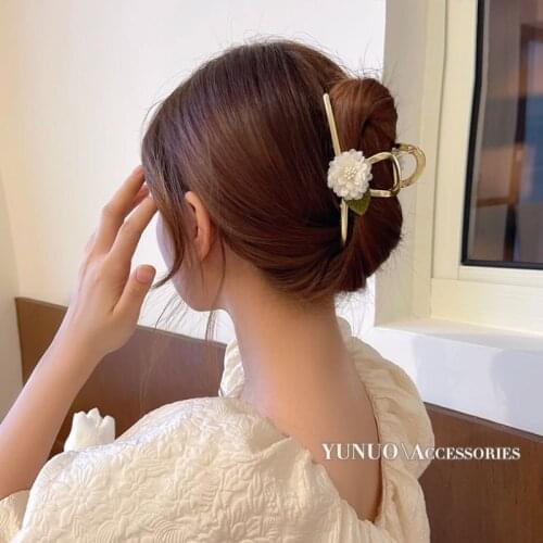 2021 summer new catch clip net red gold plate hair cloth flower forest shark clip girl all-match hairpin female