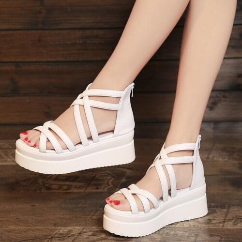 2021 Sandals womens summer womens slope heel thick bottom open toe new Zip high heel sandals Student platform womens shoes