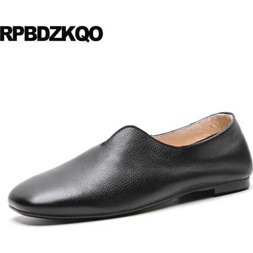 Chinese Comfortable Designer Shoes Women Luxury 2019 Factory Direct Slip On Square Toe Genuine Leather Black Ladies China Flats