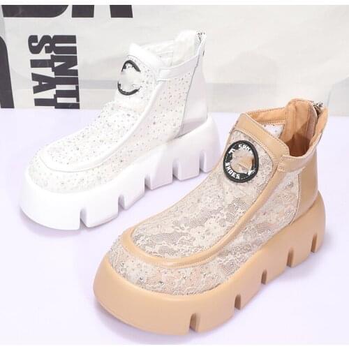 Woman Military Boots Girls Ankle Shoes Women Rhinestone Platform Flats Ladies Mesh Chelsea Boots Female Brand Motorcycle Boots