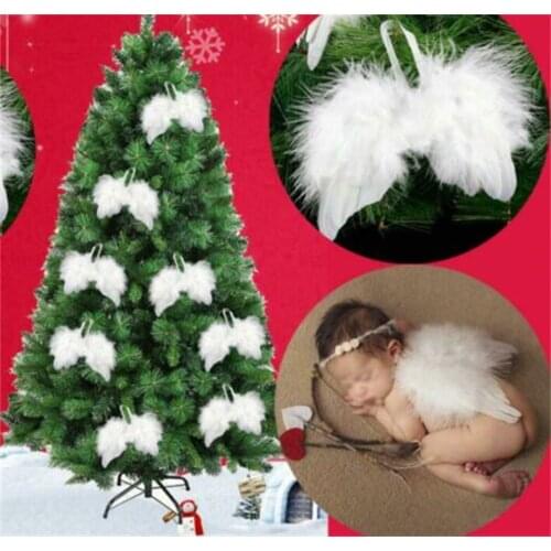 10 Pcs/lot Vintage Style White Feather Wing Lovely Chic Angel Christmas Tree Hanging Ornament Party Wedding Decor