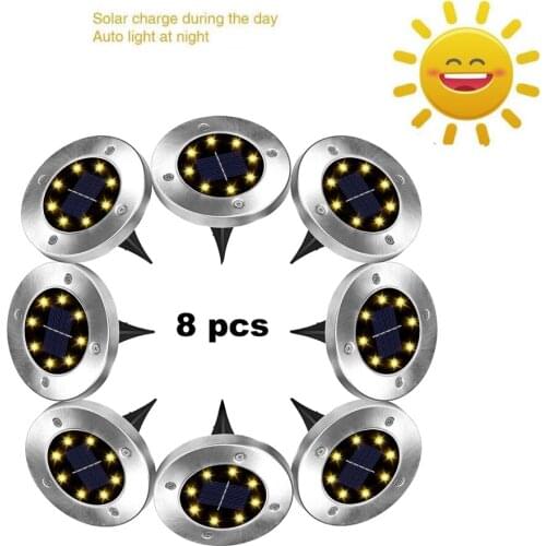 2-8pcs 8 led Solar Power Disk Light Ground Lamp Light Spot Lamp for Outdoor Path Way Yard Garden Decking Lawn Waterproof smart o