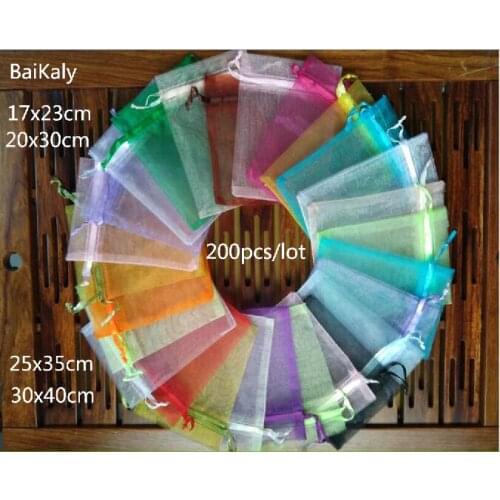 200cps/lot 17x23 20x30 25x35 30x40cm Drawstring Organza bag Wedding Christmas Gift Bags Jewelry Packaging & Display Organza bags