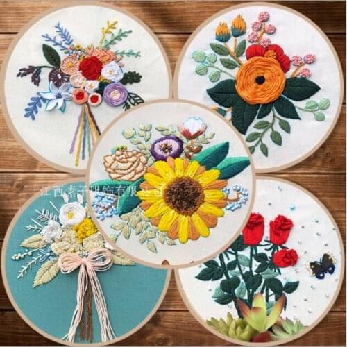 20X20cm Flower Shop Plant Series European embroidery kit simple three-dimensional embroidery Ribbon kit embroidery needlework