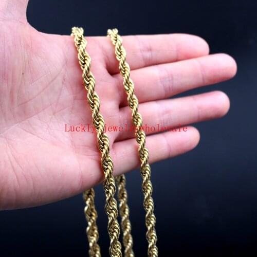 24 inch Huge 6mm/ 7mm Gold Stainless Steel Twisted singapore chain Rope Chain Link Necklaces Women Men Fashion GIfts