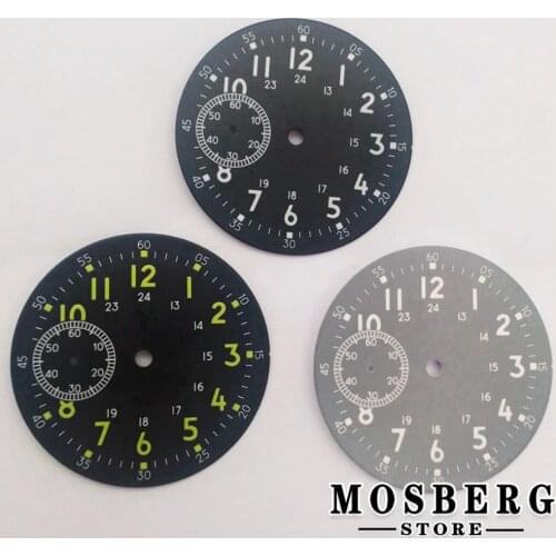 39mm Grey Black Sterile Green Luminous Watch Dial Maker Watches Accessories For Eta6497 Sea Gull St3600 Series Movement