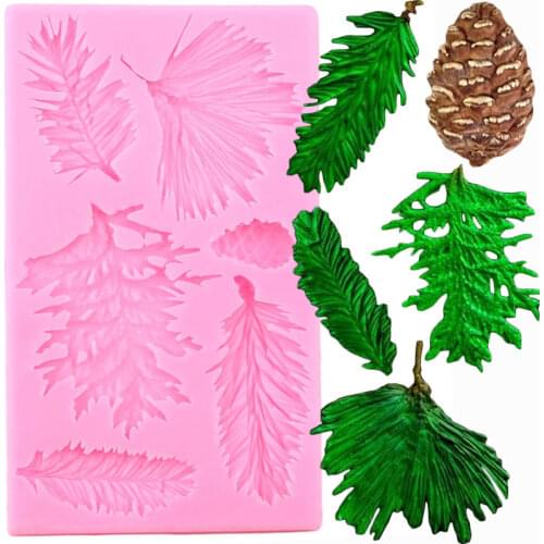 3D Christmas Pine Cones Silicone Mold Pine Branches Fondant Chocolate Mould Cake Decorating Tools Candy Polymer Clay Moulds
