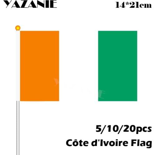 YAZANIE 14*21cm 5/10/20pcs Cote D'Ivoire Polyester Banner World Flags Small National Flags Polyester with Pole for Sport Fans