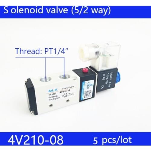 ５pcs free Shipping 2 Position 5 Port Air Solenoid Valves 4V210-08 4V210-06 Pneumatic Control Valve ,DC12v DC24v AC110v 220v
