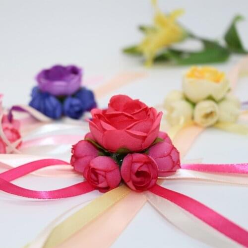 50 Pcs\lot Handmade Silk Rose Artificial Flowers Female Guest Hand Flower Bridesmaid Bride Wrist Flower For Wedding Pary Decor