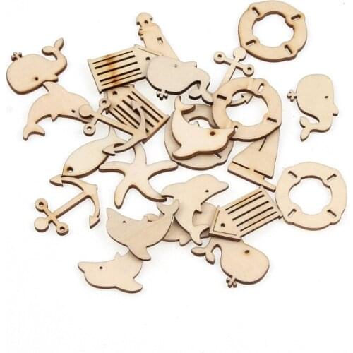 50pcs Mixed Wood Nautical Animal Ornament Scrapbooking Art Wooden Crafts Diy Home Decoration Accessory