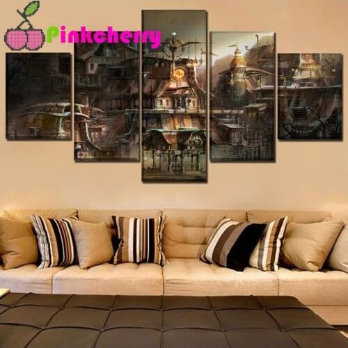 5D Diy Diamond Embroidery,Building City Sci Fi Steampunk Full Square Round Diamond Painting Cross Stitch Mosaic 5 Piece k1242