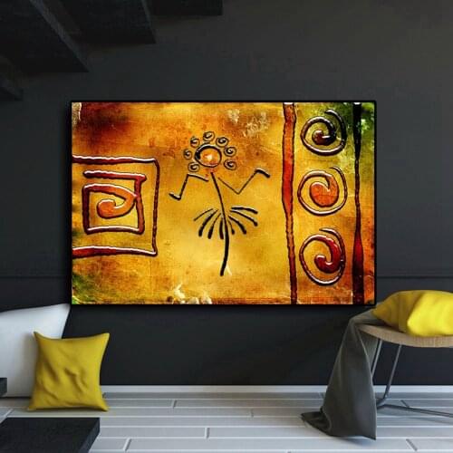 Abstract Geometry Flower Dance Gold Oil Painting on Canvas Posters and Print Cuadros Wall African Art Picture for Living Room