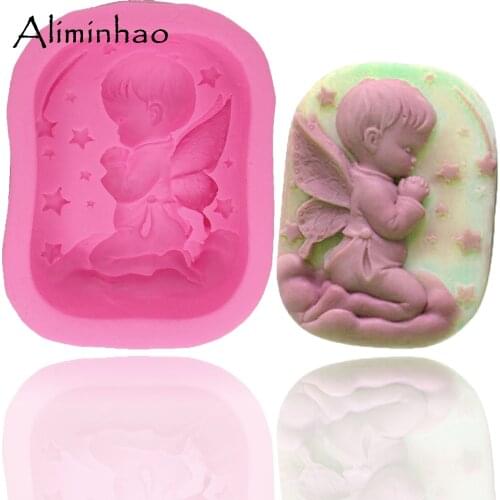 B0340 Angel boy praying DIY chocolate Sugar Craft Silicone mould fondant cake decorating tools Resin Clay Soap Mold