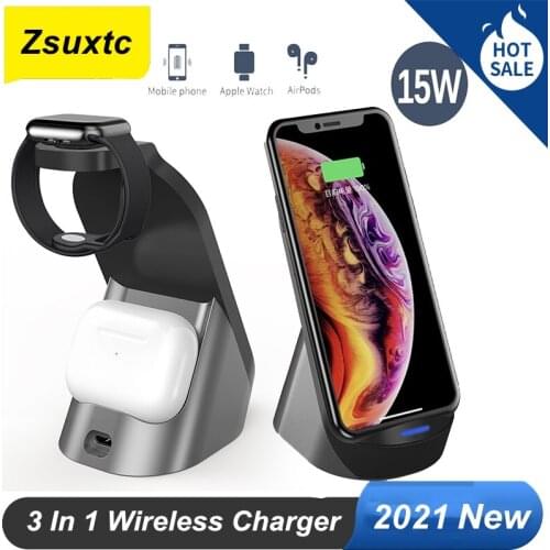 15 W 3 in 1 Wireless Charger Station For Apple iWatch iPhone 11 Pro XS Airpods Pro Fast Charging Dock Holder Stand Mounts Base