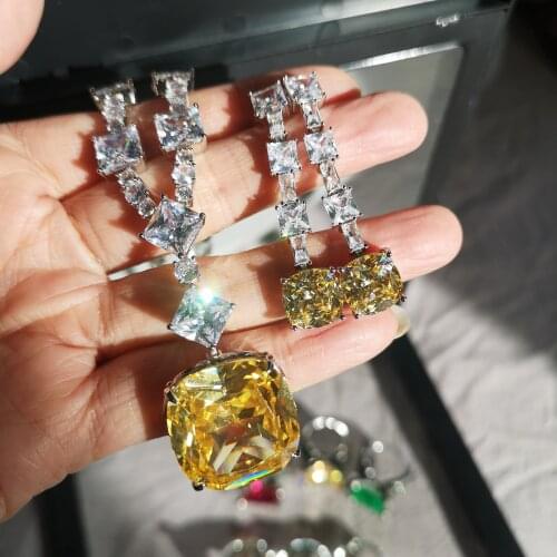 Created Citrine Yellow stone Gemstones Diamond Earrings Stone Necklace Silver Gold plated wedding Jewelry Set For Women 2020