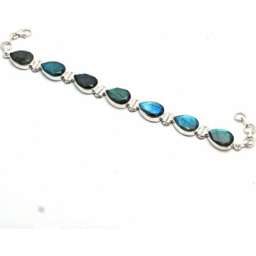 Genuine Labradorite 100 % 925 Sterling Silver Bracelet 925 Sterling Silver GRP-B