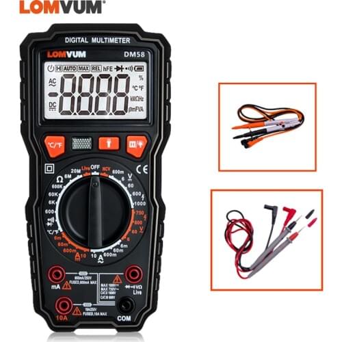 LOMVUM TRUE RMS Digital Multimeter AC/DC Capacitance Temperature Tester Handheld 6000 Counts Manual Range Multimeter Probes Pen