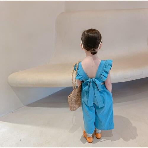 Childrens Clothing 2021 Summer New Style Washed Cotton Overalls Sleeveless Jumpsuit