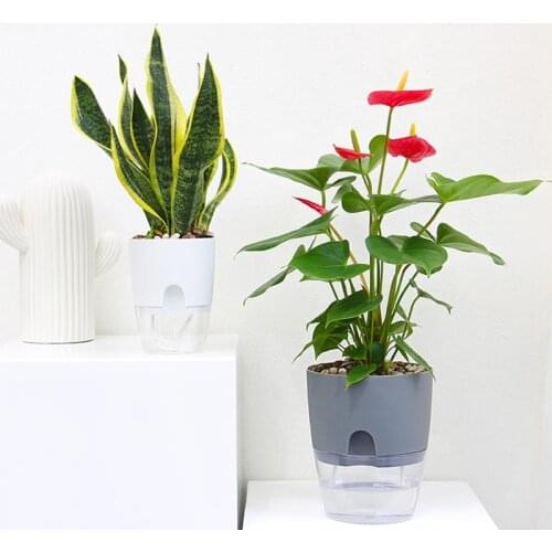 2-layer self-watering flower pot with water container round flower pot garden plant pots