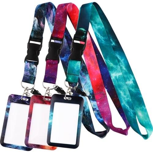 DZ2453 Fashion Starry sky Lanyard for Keys Keychain ID Card Cover Pass Removable ID Badge Holder Keyring Accessories Gifts
