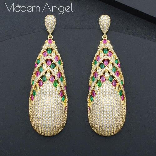 ModemAngel Luxury Waterdrop Trendy Multi Cubic Zirconia Naija Wedding Party Earring Fashion Jewelry for Women