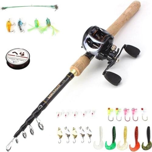 1.8m-2.7m Multifunction fishing rod and Casting Reel set Carbon Fiber wooden handle telescopic fishing rod Fishing Tackle