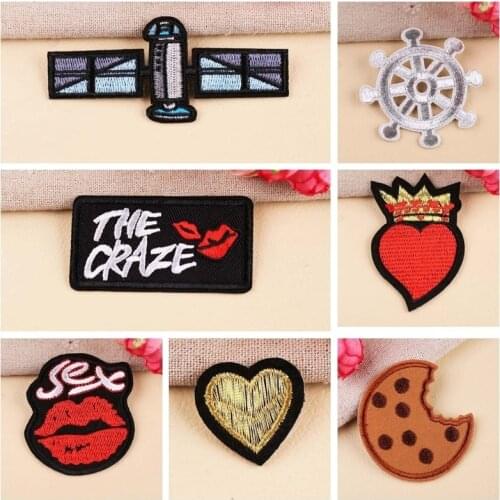 Fine Space Embroidery Patches Iron On The Craze Sex Lips Appliques 3D Diy Space Embroidery Wheel Badges Heart Parches