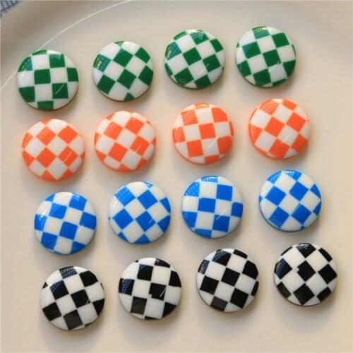 New style 100pcs/lot color lattice pattern print geometry rounds shape flatback beads diy jewelry earring/garment accessory