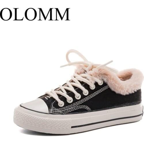 OLOMM 2019 winter womens shoes cotton shoes large size new wild plus velvet canvas warm casual shoes women LL-152