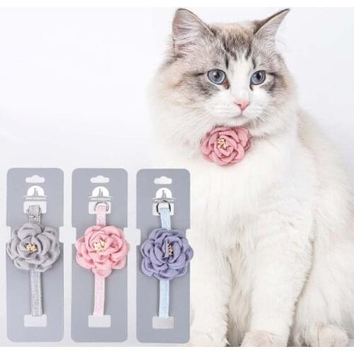 Camellia Soild Pet Collar Cat Cotton Collar Adjustable Puppy Necklace Decoration Cat Accessories Pet Supplies