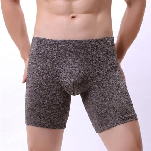 Sexy Men Underwear Boxer Shorts Long Leg Panties Man Solid Mid-waist U Convex Pouch Underpants Cueca masculina S-XL