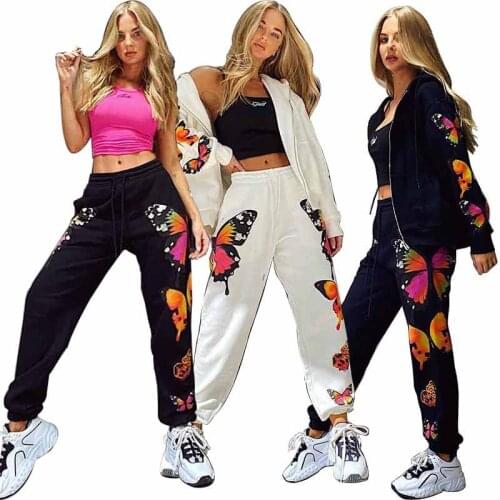 Hot Style Women Casual Long Pants Butterfly Printing High Waist Loose Sports Pants Girls Fashion 2020 Trendy Track Trousers Only