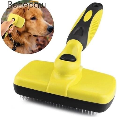 Benepaw Premium Self Clean Hair Dog Brush Slicker Comfortable Small Large Dog Comb Pet Grooming Tools Cat Fits Various Hair