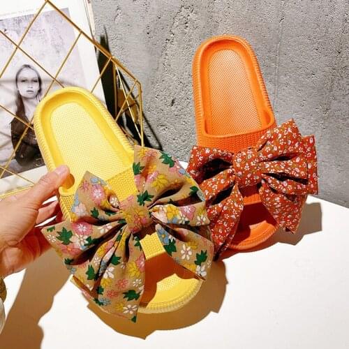 Women Floral Bow Slippers Summer EVA Soft Sole Slide Sandals Leisure Indoor Bathroom Anti-slip Flip Flops Fashion Beach Shoes