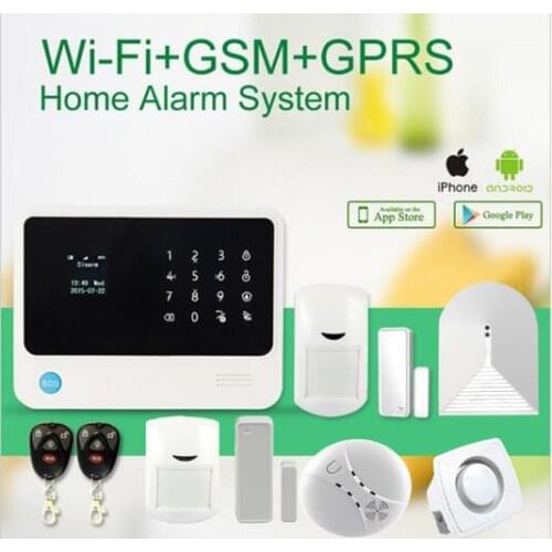 433mhz WiFi GSM Alarm System Home Alarm Security with Wireless Glass break detector Wireless Smoke Detector+mini Siren