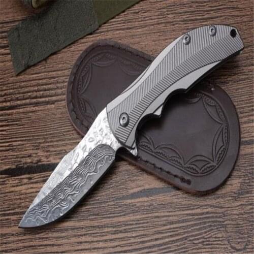 Folding ZT0192 Titanium Handle Quick Opening Knife (Damascus Blade) High Hardness Outdoor Camping Survival Self-Defense Tool