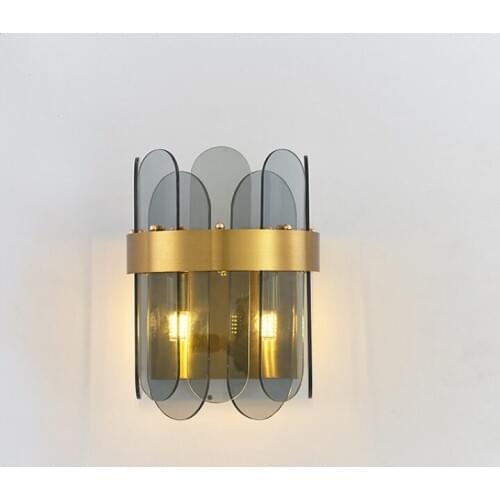 Modern Smoke gray Clear Glass Wall light G4 LED Living room Restaurant Wall Sconce Golden Aisle light 90-260V Loft Surface Mount