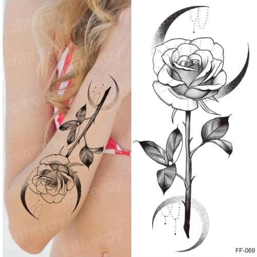 Fashion Rose Flowers Tattoo Women New Waterproof Temporary Black Tattoo Sticker Body Art Hand Foot for Girl Women Men Tatoo