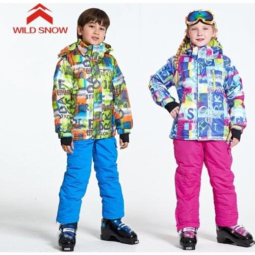 WILD SNOW Warm Kids Ski Suit Boys Girls Ski Jacket Pants Waterproof Windproof Snowboarding Jacket Winter Childrens Skiing Suits