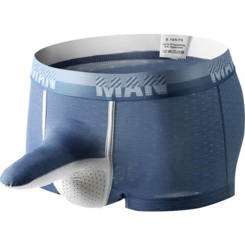 New Mens Boxers Sexy Gay Underwear Ice Silk Panties Man Breathable Bullet Separation JJ Penis Pouch Underpants Male Boxershorts