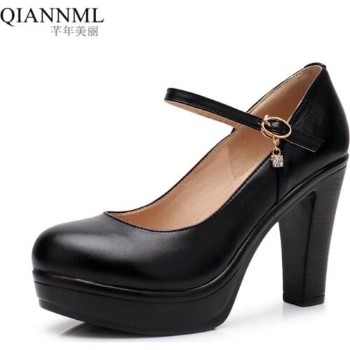 Top Quality Womens Platform Pumps Spring 2021 Breathable Split Leather Shoes Woman High Heels Office Prom Shoes Plus Size