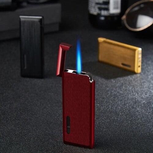 Ultra-thin Portable Butane Jet Inflatable Lighter Blue Flame Blowtorch Super Cool Metal Windproof Gas Jet Lighter Cigarette