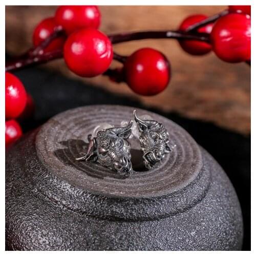 Domineering Bull Head Stud Earrings Vintage Antique Silver Color Punk Animal Earrings Motorcycle Party Biker Earrings Jewelry