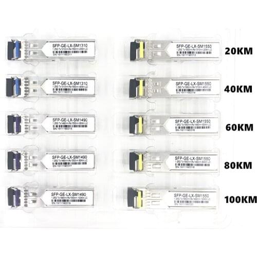 LC SFP Fiber optic module 1.25G LC 20/40/60/80/100KM 1310/1490/1550nm Single Fiber SFP Optical Module Transceiver FOR ONU OLT