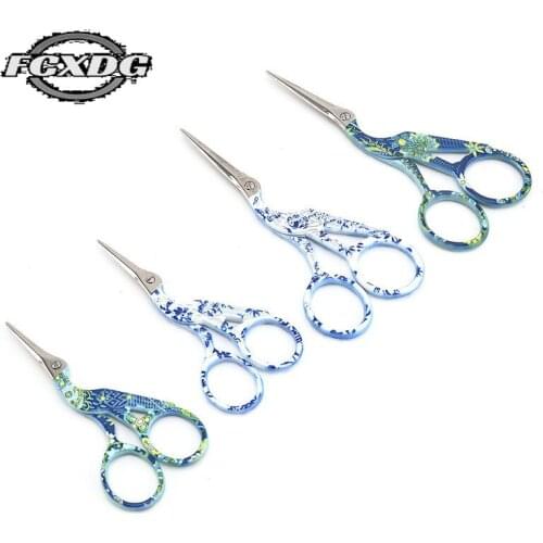 2Size High Quality Vintage Craft Scissors Crane-shaped Stainless Steel Sewing Scissors Color Printing Cross Stitch Scissors Yarn