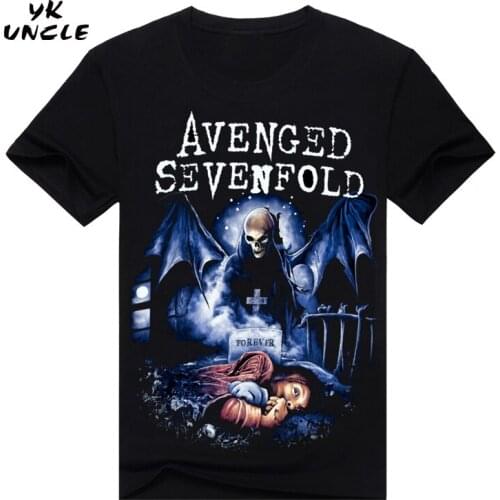 YK UNCLE Brand Mens T Shirts Fashion 2017 Summer Mens AVENGED SEVENFOLD Print Skull Angel T Shirt Homme Clothing Funny t Shirts