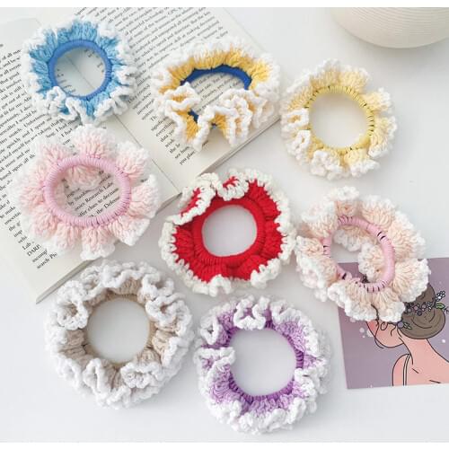 Women Elastic Hair Bands For Women Cute Wool Weave Flower Girls Scrunchie Hair Ties Kawaii Headband Hair Accessories
